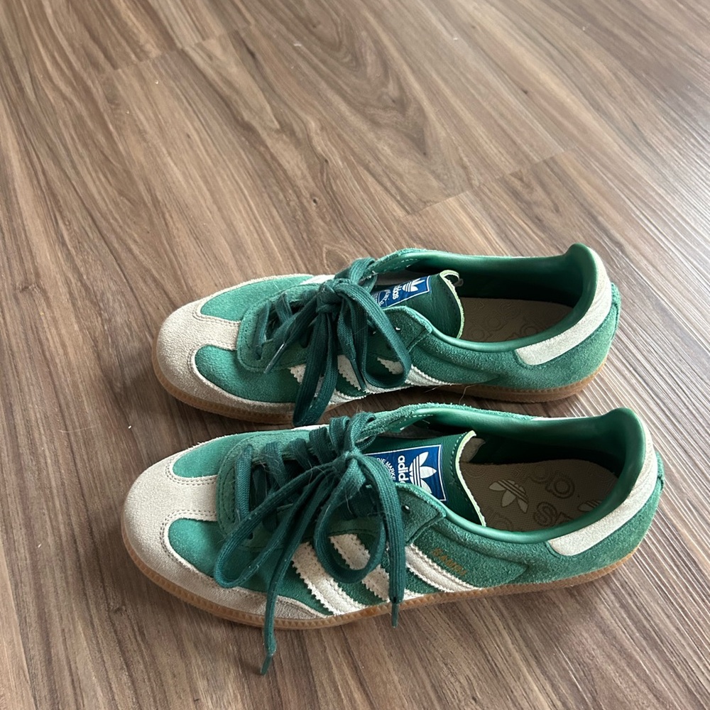 Adidas Green Suede Samba Sneakers with Cream Accents - Picture 2 of 6